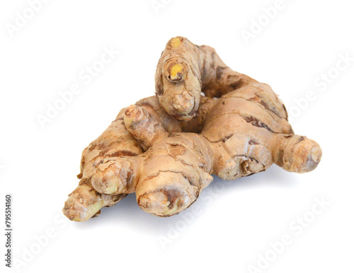 Root ginger isolated on a white studio background.