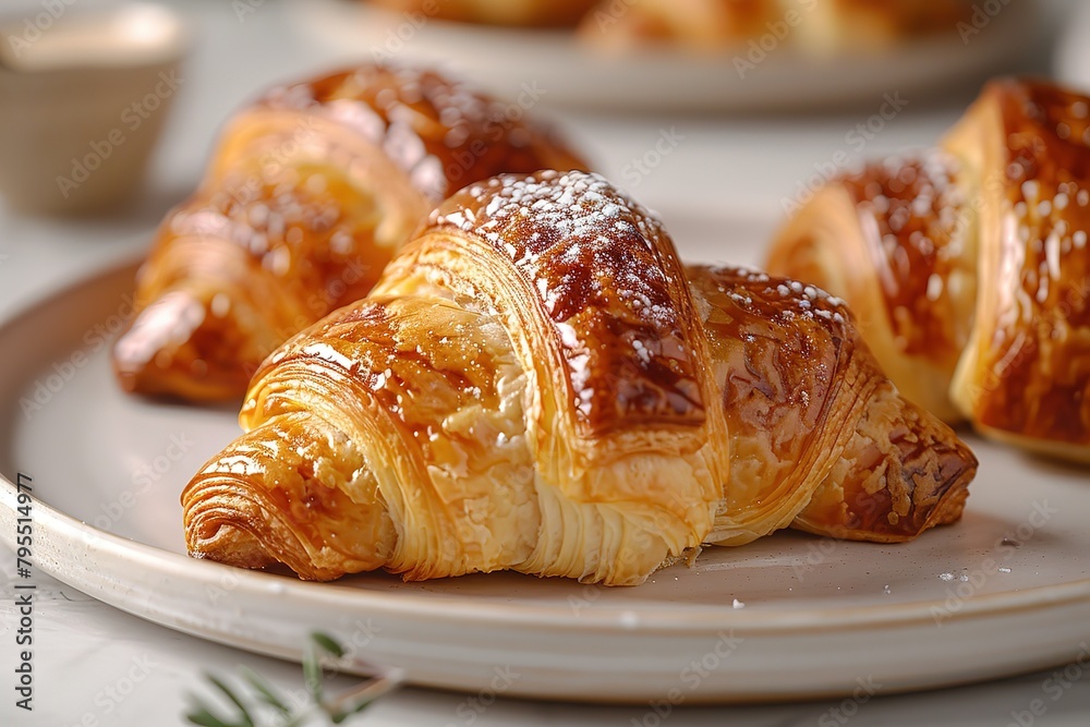 Closeup of delicious croissants with chocolate inside, fresh food video background. Close up view
