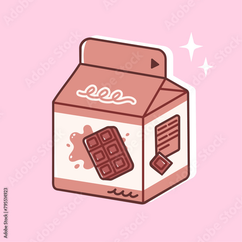 Chocolate milk in a cute carton. Vector illustration of sweet dairy drink in colorful packaging. Tasty milk beverage for kids in trendy flat style.