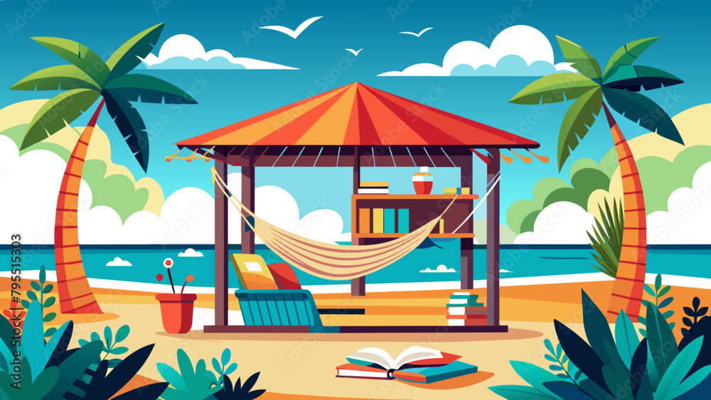 a-beachside-cabana-with-shelves-of-books-and-a-com