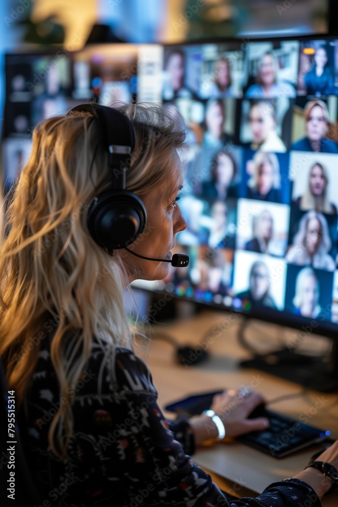 Attentive Woman in Online Group Conference