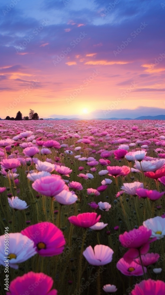 Obraz premium Landscape field of flowers sun grassland outdoors.