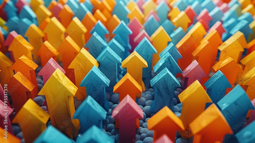 Fototapeta premium 3d render of a bunch of colorful arrows pointing up