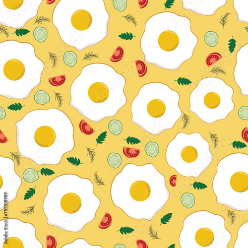 sunny side up egg seamless pattern in flat vector	