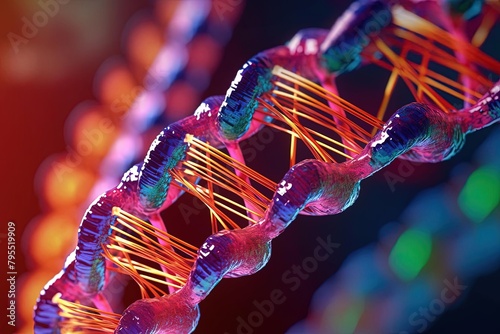 DNA Structure Model: Interconnections of Nerves and Muscles on Vibrant Blurred Background - Close-Up photo