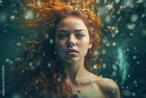 Underwater Portrait of Red-Haired Woman: Realistic Female Faces and Celtic Goddess Inspiration