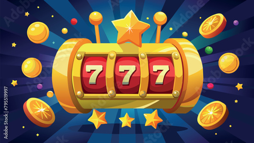 online casino concept with 777 view. gameplay elements in gold and purple blue colors