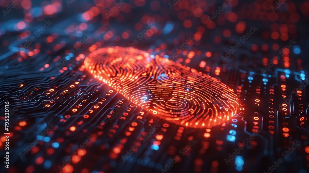 Cybersecurity: A 3D vector illustration of a digital fingerprint lock Cybersecurity: A 3D vector illustration of a digital fingerprint lock