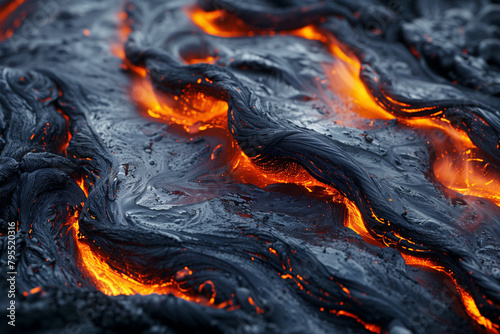A close up of intense orange lava flow  raw power of nature hi-res wallpaper background
