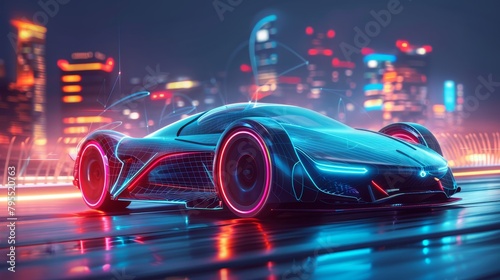Digital Innovation: A 3D vector illustration of a futuristic car with autonomous driving capabilities © MAY