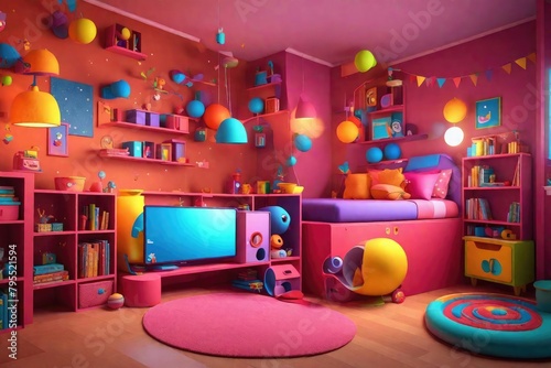 Cozy Cartoon 3D Room Designed for Children's Animation