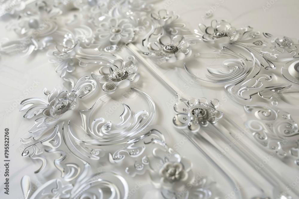 Intricate decoration pieces on a transparent white canvas, adding sophistication to designs Intricate decoration pieces on a transparent white canvas, adding sophistication to designs