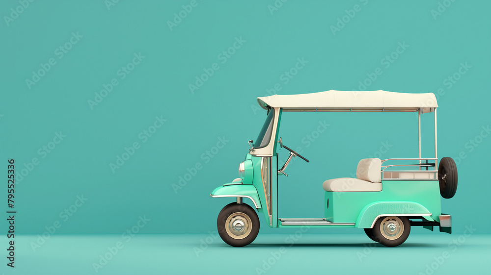 Obraz premium A mint green tuk-tuk on a turquoise backdrop.