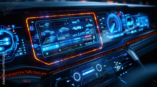 Wireless Technology: A 3D vector illustration of a car dashboard with wireless connectivity features