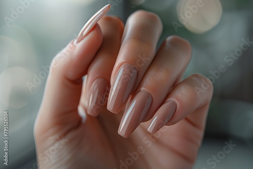 Luxurious nail art: elegant model of hands with beige manicure