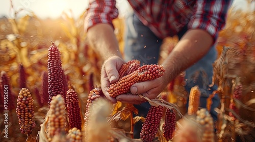 A close-up shot captures the deft hands of farmers as they carefully maneuver harvesting equipmen photo