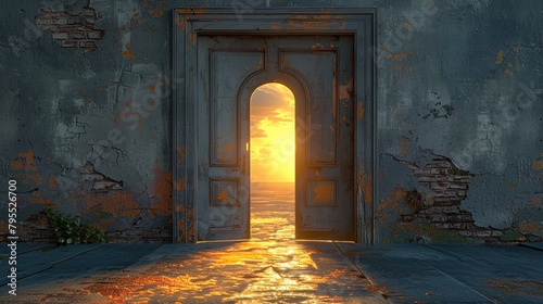 Fulfilling Destiny: A key unlocks a door, revealing a bright future filled with possibilit