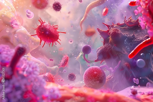 illustration depicting the immune system's response to allergens, such as inflammation or histamine release photo