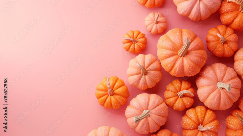 Small pumpkins arranged on pink background Small pumpkins arranged on pink background