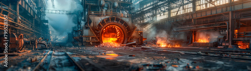 In the metallurgical factory, metal clangs echo, creating a haunting symphony of creation and destruction photo