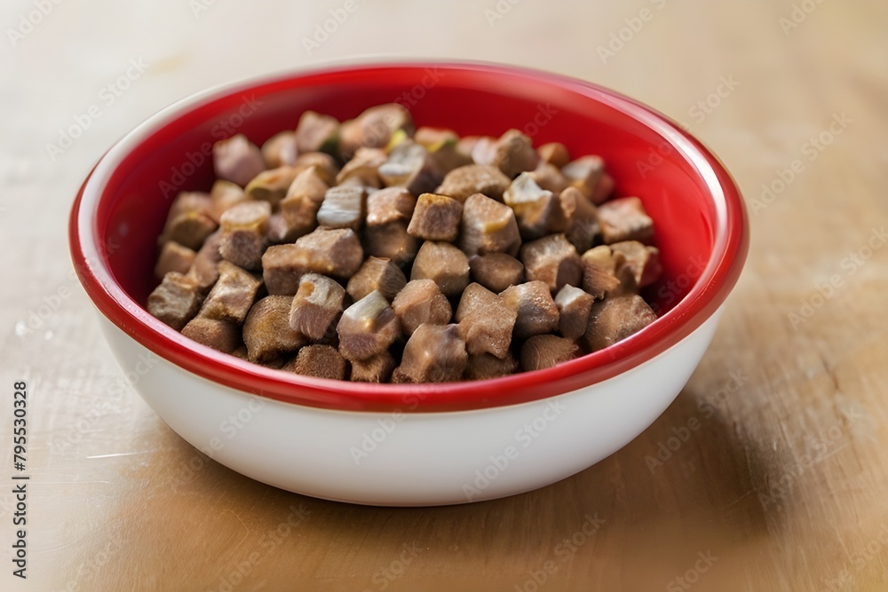 Dry cat food in a red bowl Dry cat food in a red bowl