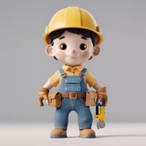 3D image of cute character character with tool belt constructor hull