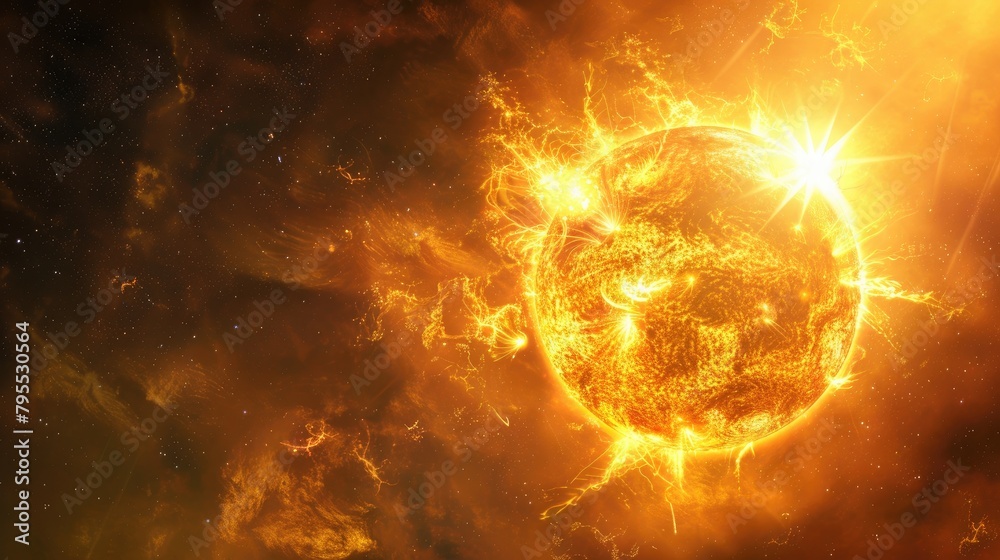 Highresolution photo of the sun with a solar storm, highlighting the intense solar activity and magnetic phenomena in outer space, Highresolution photo of the sun with a solar storm, highlighting the intense solar activity and magnetic phenomena in outer space,