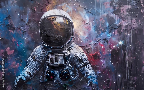 Artistic street art image of an astronaut in the Milky Way with many stars