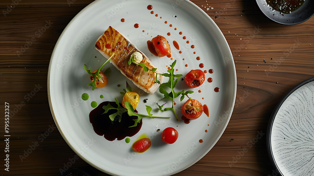 a white plate with sliced red tomatoes sits on a brown wooden table, accompanied by a black bowl