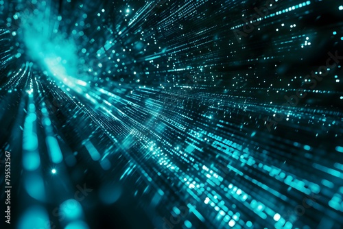 walls wrapped in digital binary codes with blue lights in the technology gateway
