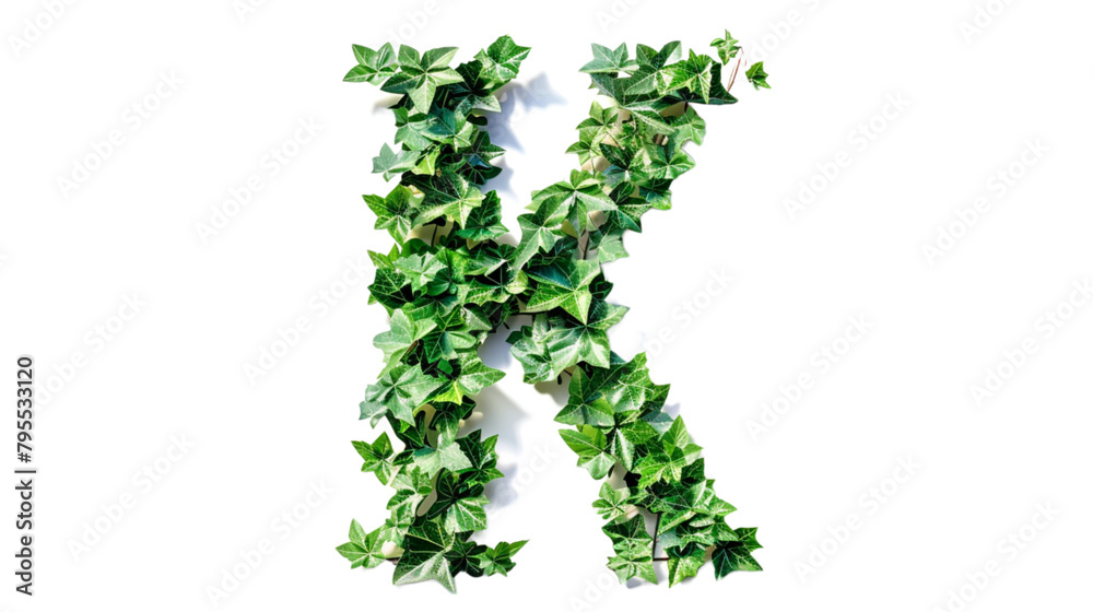 The letter K of the English alphabet from the leaves of green plants isolated on white background PNG The letter K of the English alphabet from the leaves of green plants isolated on white background PNG
