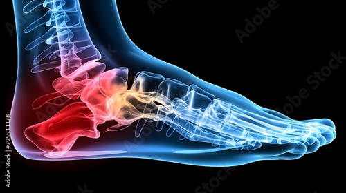 Color Coded X-Ray Foot Scan Illustrating Bone Pain and Health photo