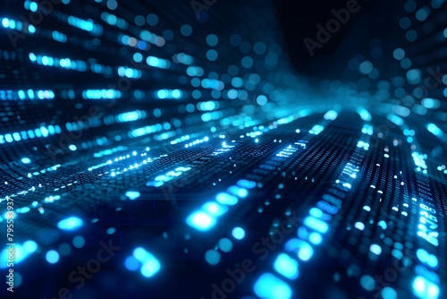 walls wrapped in digital binary codes with blue lights in the technology gateway