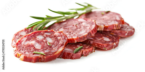 Sliced Italian salami Cold meat chorizo sausage slices isolated on white