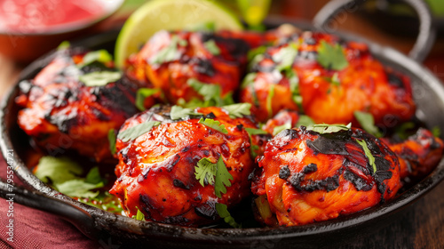 Spicy Grilled Tandoori Chicken - Traditional Indian Dish with Fresh Herbs photo