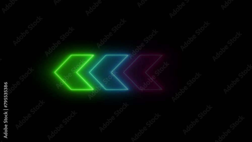 Neon glowing swipe left arrow animation. Blinking direction arrows, loopable overlay footage on black background. Advertising, social media concept. Neon glowing swipe left arrow animation. Blinking direction arrows, loopable overlay footage on black background. Advertising, social media concept.