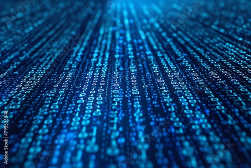 walls wrapped in digital binary codes with blue lights in the technology gateway