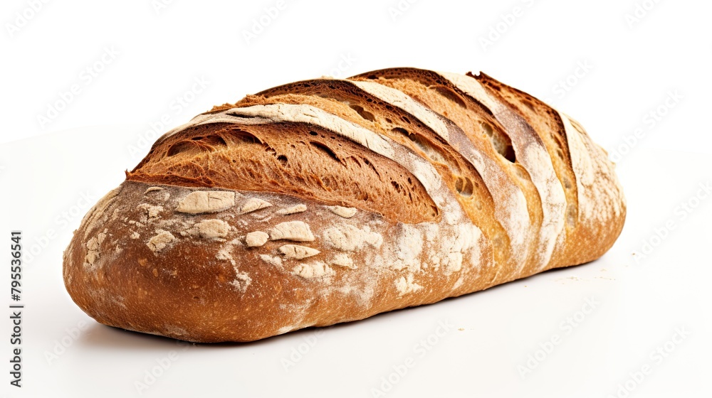 Fresh rye bread or whole grain bread. Isolated object on a white background. Healthy eating