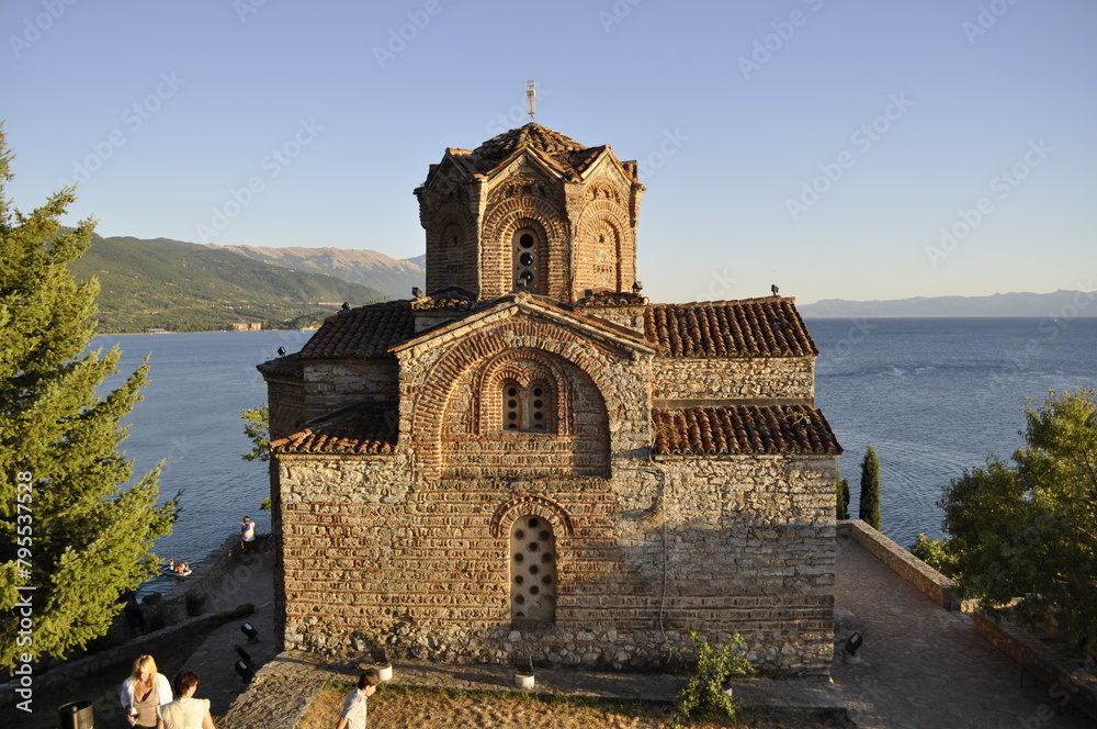 Historic Church of Saint John the Theologian, situated on the cliff over Kaneo Beach overlooking Lake Ohrid in the city of Ohrid, Macedonia Historic Church of Saint John the Theologian, situated on the cliff over Kaneo Beach overlooking Lake Ohrid in the city of Ohrid, Macedonia