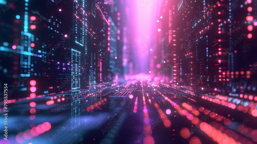 walls wrapped in digital binary codes with blue lights in the technology gateway walls wrapped in digital binary codes with blue lights in the technology gateway