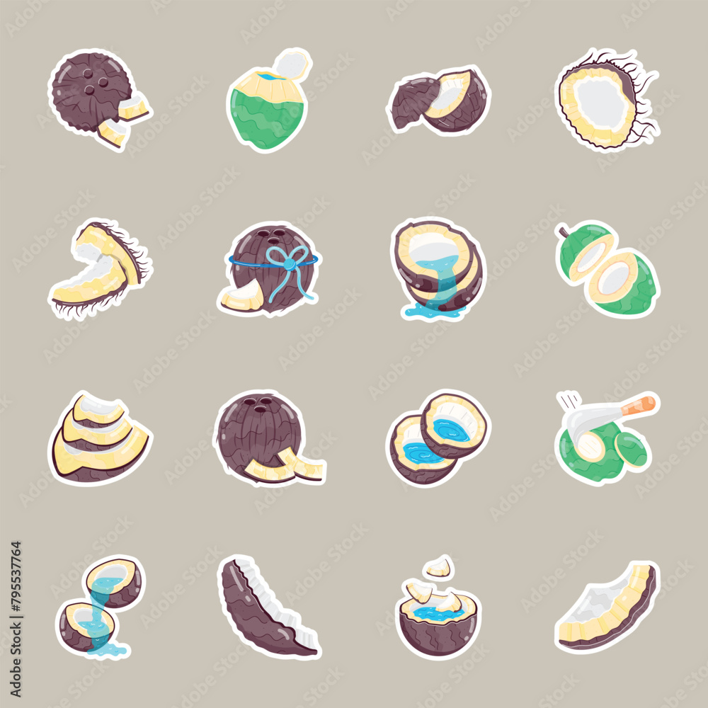 Handy Pack of Tropical Coconut Flat Stickers 

