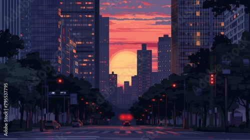 Urban Sunrise: A scenic Dawn in a modern cityscape
