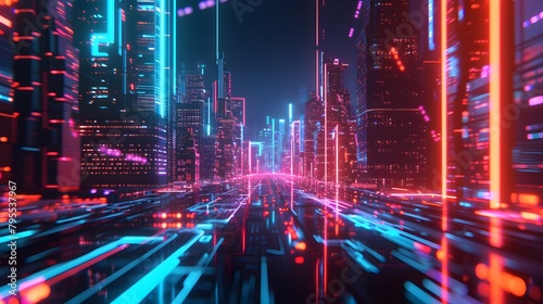 walls wrapped in digital binary codes with blue lights in the technology gateway