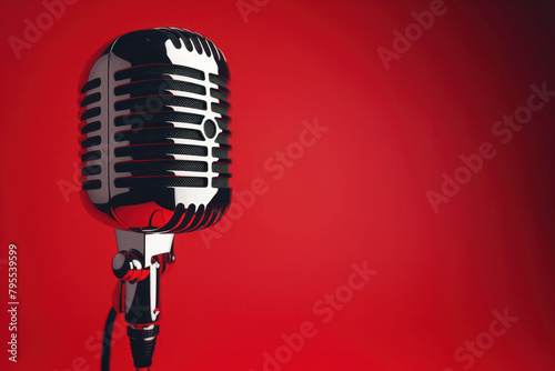 Black and white microphone on red background