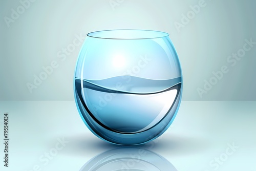 A glass bowl with water against a light blue background, ai generated