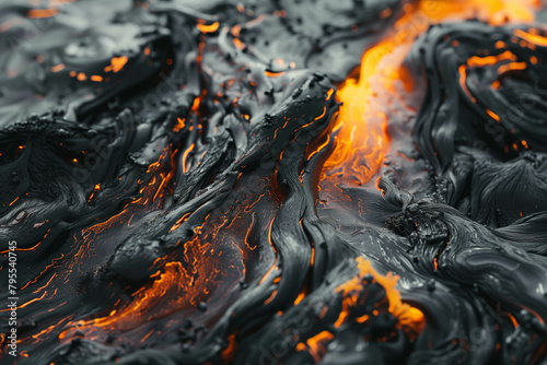 Molten lava flowing through charred terrain under harsh heat, power of nature 8k wallpaper background