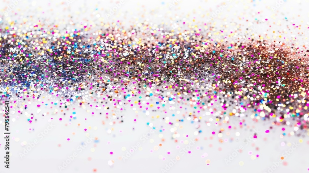 Fototapeta premium A colorful, glittery background with a white line. The background is full of different colored glitter