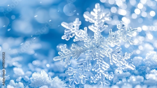  A tight shot of a solitary snowflake, with others in the near foreground subtly blurred as they recede into the background