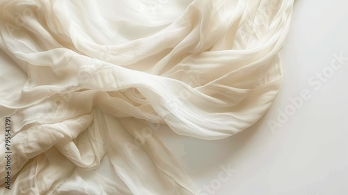  A crisp white cloth against a pristine white backdrop, with the fabric subtly rendering in the blurred background