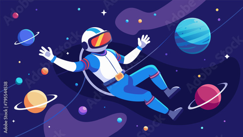 A virtual reality experience that simulates the feeling of being in zero gravity giving users the ability to float and move through space like an.